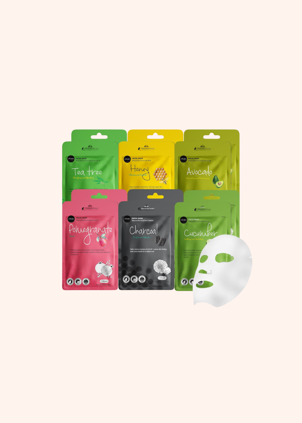Essence Facial Face Mask Paper Sheet Korea Skin Care Moisturizing 12 Pack (Mix - 2 of Each)