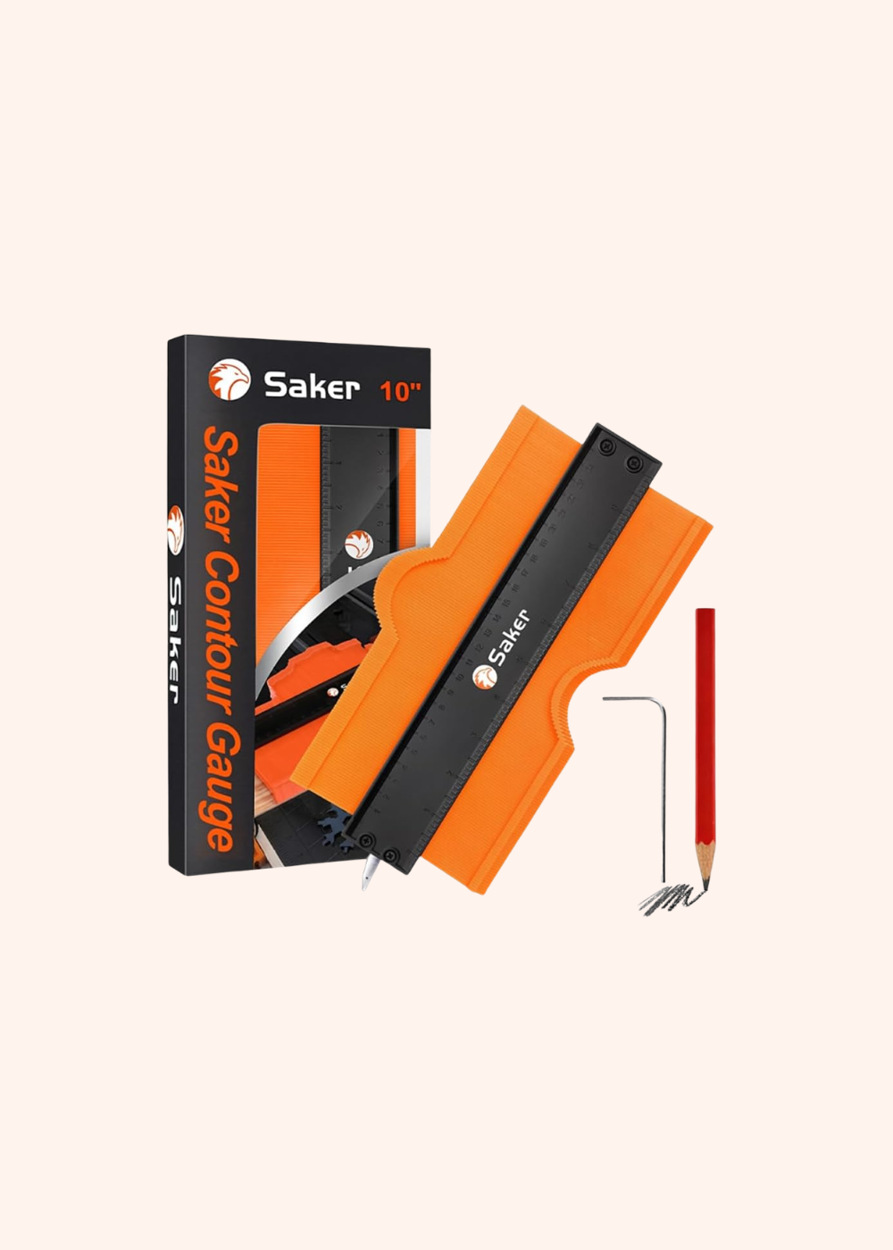 Saker Contour Gauge Profile Tool with Adjustable Lock 10 Inch Orange