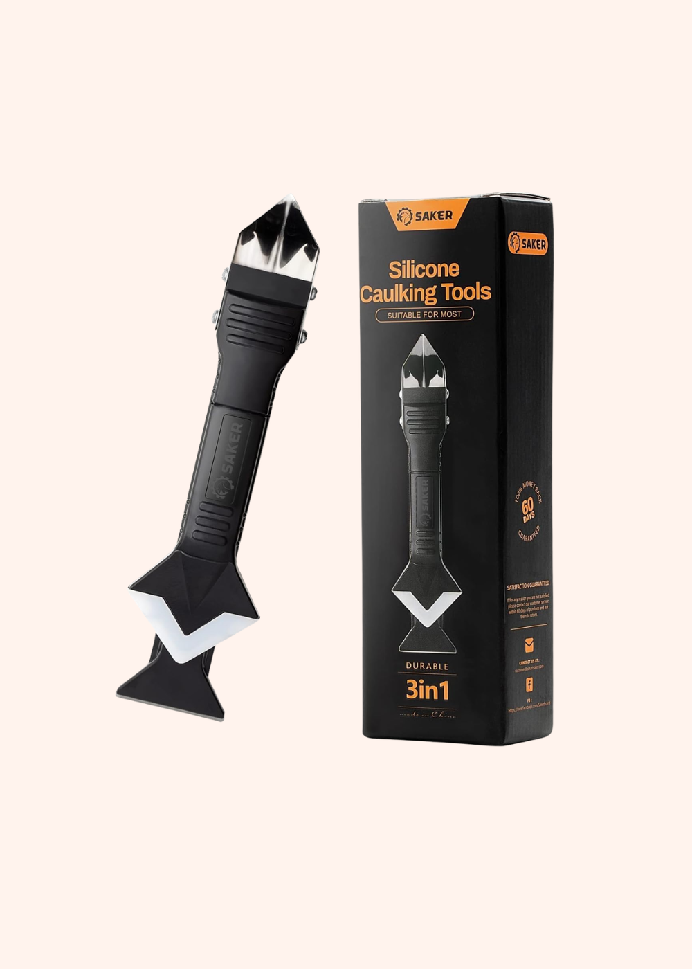 Saker Silicone Caulking Tool 3-in-1 Grout Removal Tool Classic Black | Sealant Finishing Scraper with Stainless Steelhead
