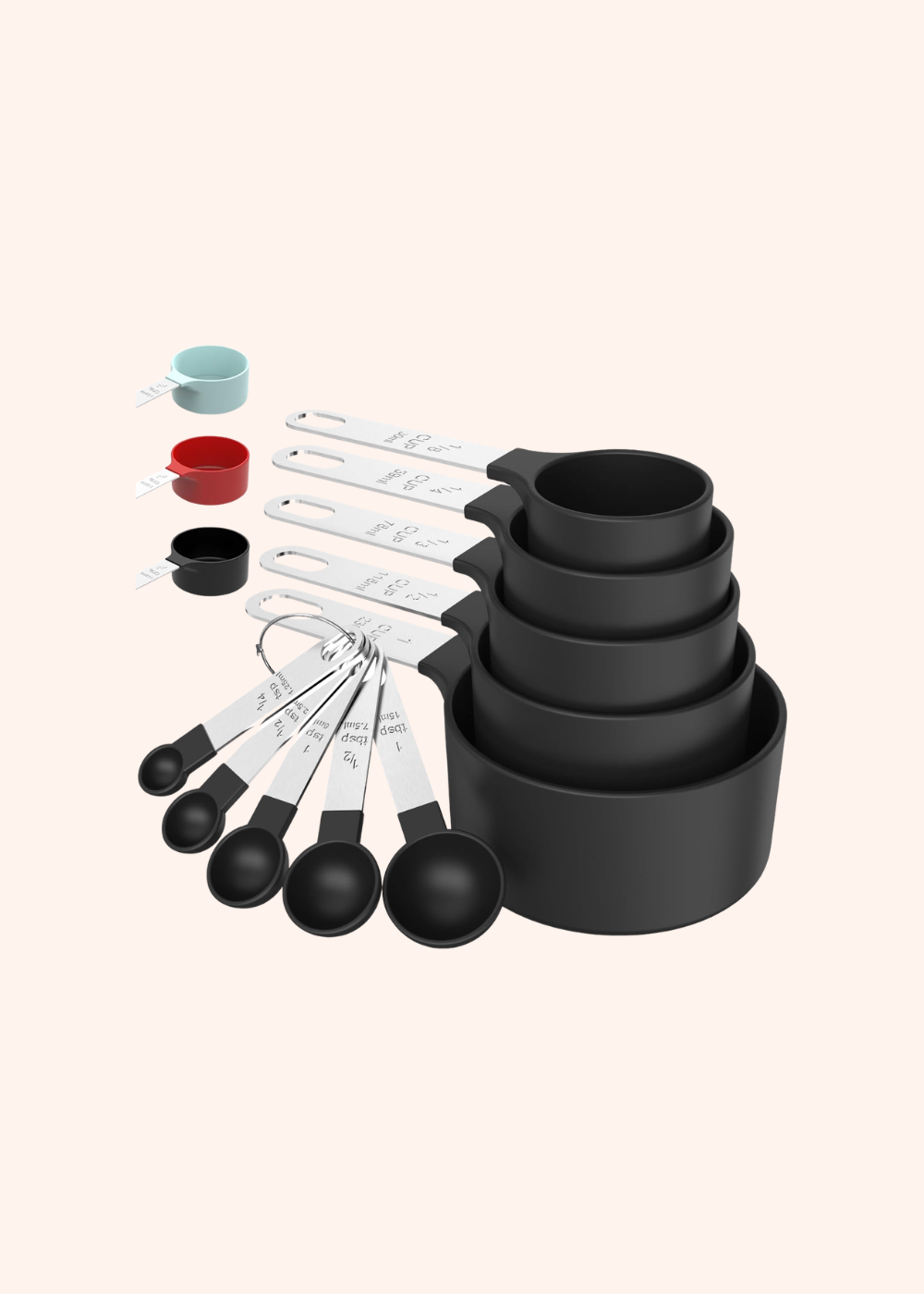 Measuring Cups & Spoons Set, Stackable Cups and Spoons | Nesting Measure Cups with Stainless Steel Handle
