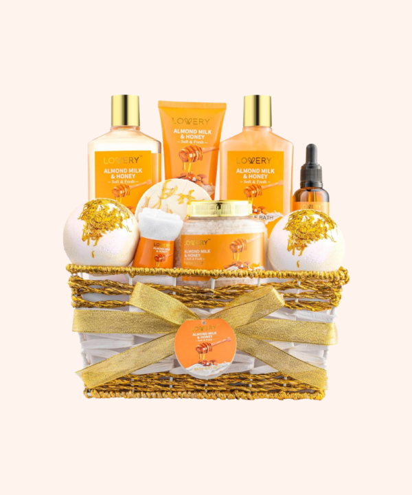Women Gift Basket for Women - 10 Pc Almond Milk & Honey Beauty & Personal Care Set - Home Bath Pampering Package for Relaxing