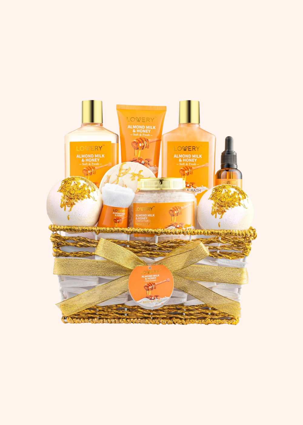 Women Gift Basket for Women - 10 Pc Almond Milk & Honey Beauty & Personal Care Set - Home Bath Pampering Package for Relaxing