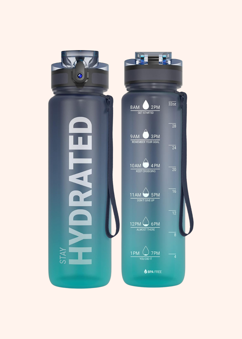 Sahara Sailor Water Bottle 32oz, Tritan Sports Bottle with Time Marker